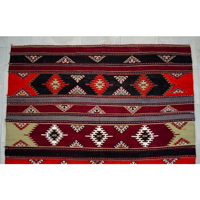 Ruby Red 1940s Turkish Kilim Rug Hand Woven Large Area Rug Jajim - 6′2″ X 13′6″ For Sale - Image 8 of 14