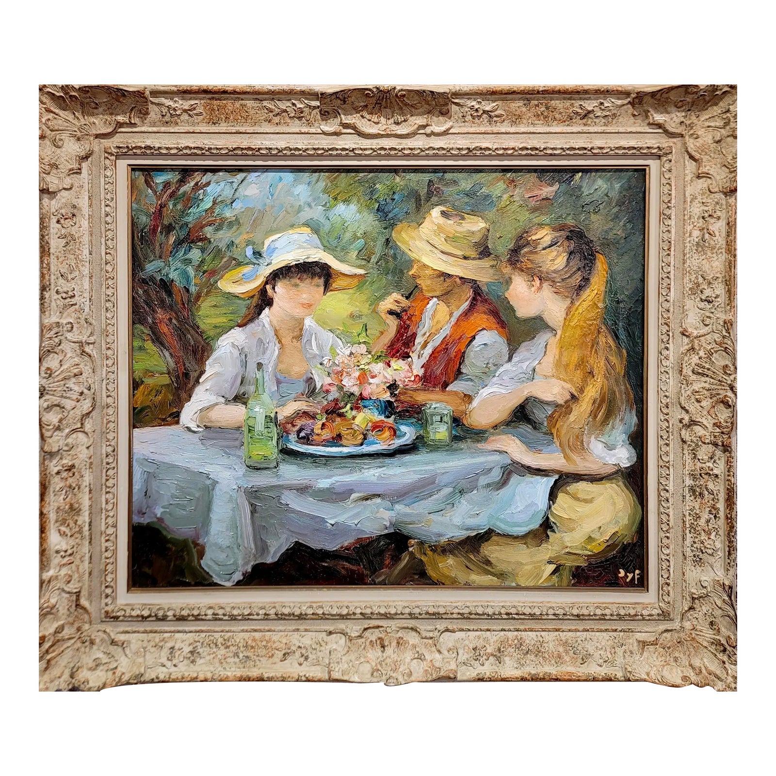 Marcel Dyf -Claudine Having Lunch in the Countryside-Oil Painting