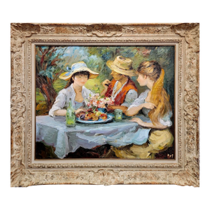 Marcel Dyf -Claudine Having Lunch in the Countryside-Oil Painting
