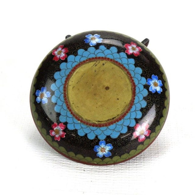 Chinese Antique Chinese Cloisonne Enameled Dresser Box With Wooded Stand C1890 For Sale - Image 3 of 6