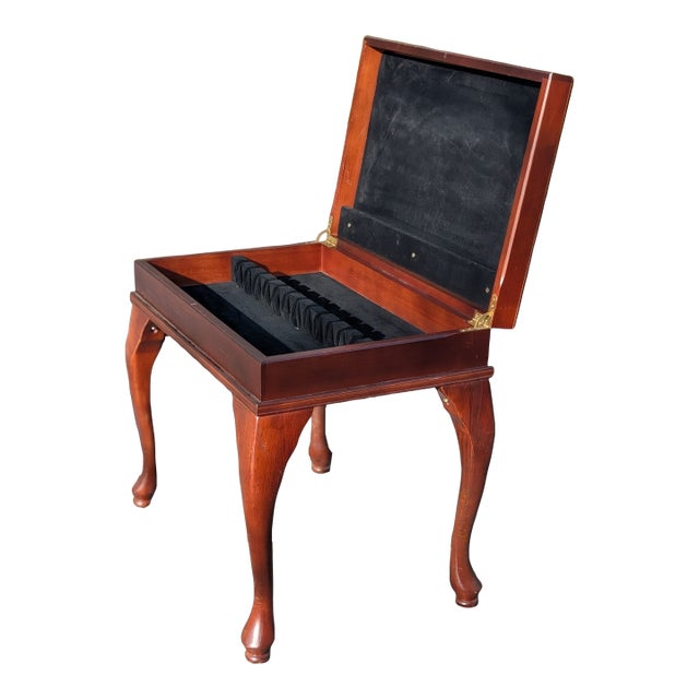 Vintage Queen Anne Style Wood Cutlery Canteen Table With Cabriole Legs For Sale