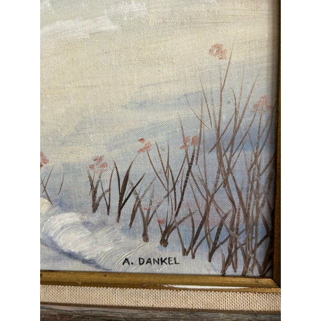 Vintage Impressionist Snowy Farm Landscape Framed Oil Painting For Sale In Philadelphia - Image 6 of 7