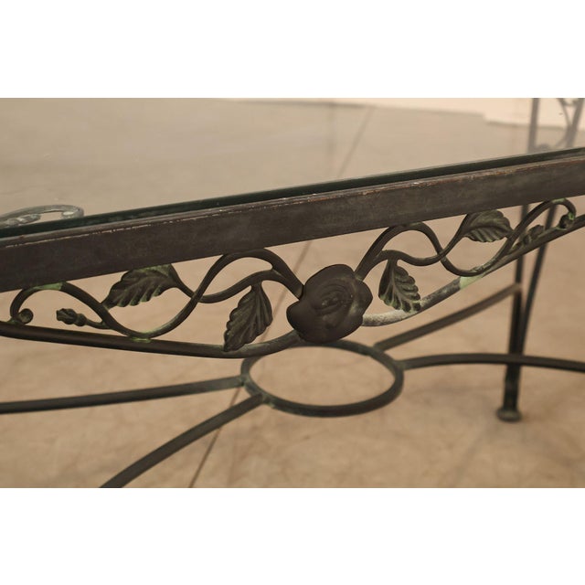 Metal Vintage Glass Top Wrought Iron Patio Table For Sale - Image 7 of 18