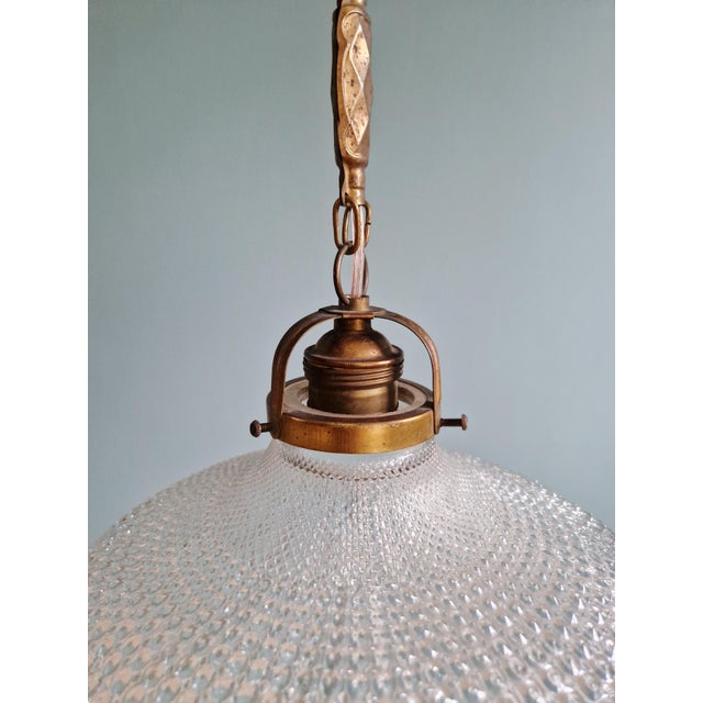 Art Deco Pendant Light in Scalloped Clear Glass, 1920s For Sale - Image 6 of 14
