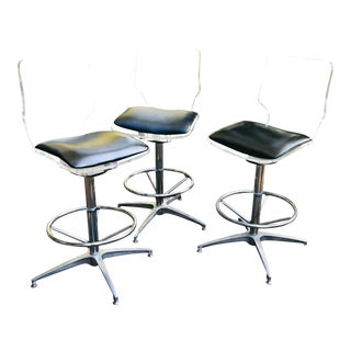 1970s Vintage Lucite and Chrome Swivel Counter Stools - Set of 3 For Sale