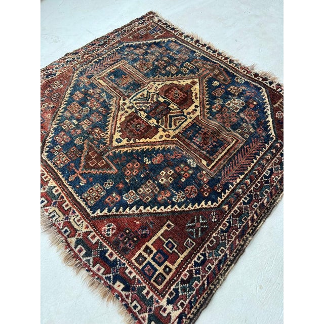 Early 20th Century Nomadic Antique Qashqai Gashgai Square Tribal Charm Rug 3.6 x 3.9 For Sale - Image 5 of 8