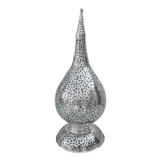 Vintage Moroccan Silver Hand-Engraved Table Lamp For Sale