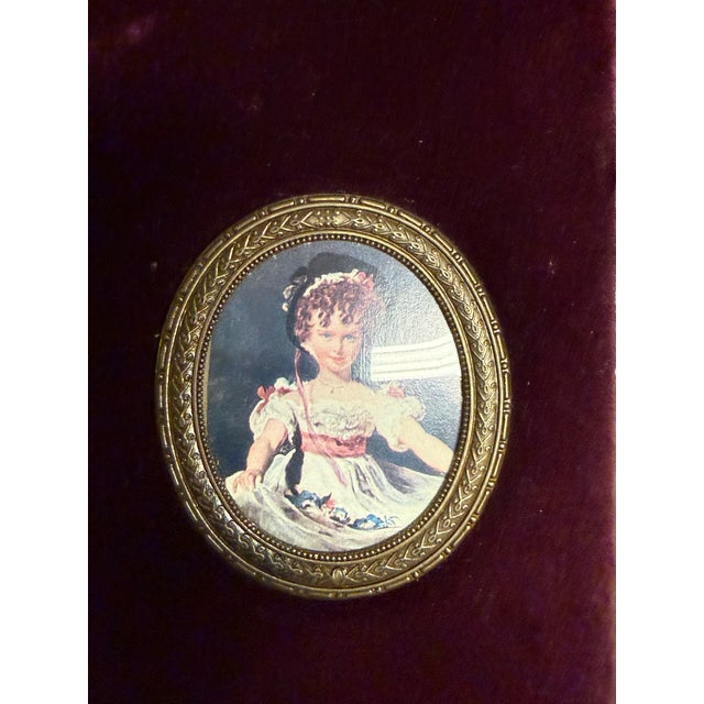 Textile Three Miniature Portraits Velvet Wall Plaque, Vintage For Sale - Image 7 of 12