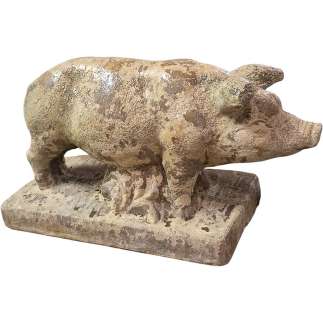 Hand-Crafted Petite Stone Pig, Garden Ornament measures 15 inches wide and 8 inches tall