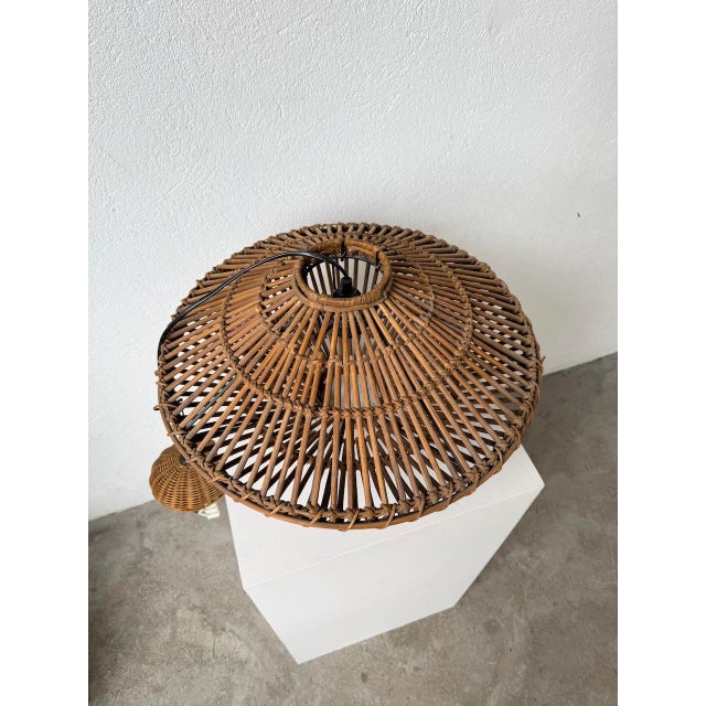 Italian UFO Pendant Light in Wicker, 1960s For Sale - Image 11 of 18
