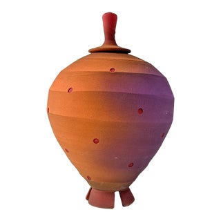 Vintage Jim Kemp (1955-2013) Ceramic Gradient Glaze Lidded Vessel Jar For Sale