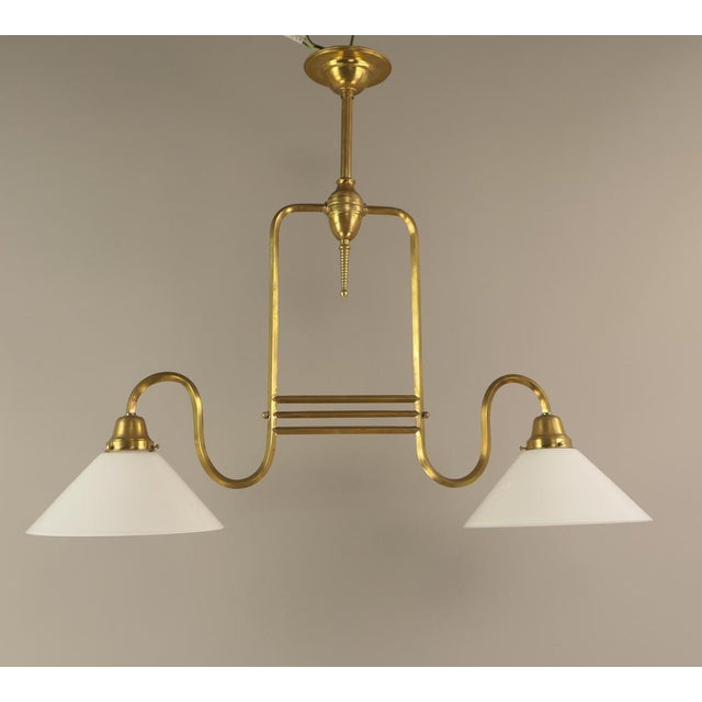 Two-Armed Hanging Lamp with Opal Glass Shade, Austria, 1920s For Sale - Image 4 of 6