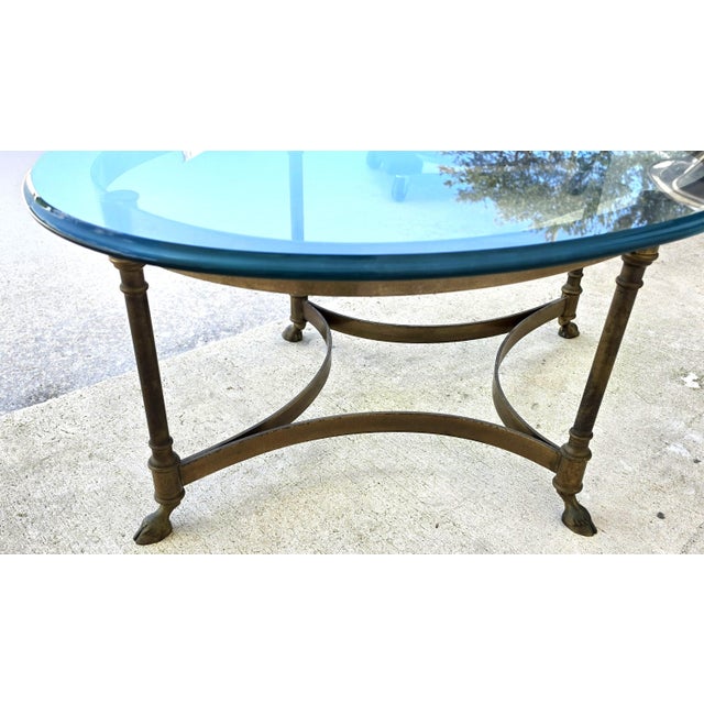 Vintage LaBarge Oval Brass Hoof Footed Glass Top Coffee Table For Sale - Image 12 of 15