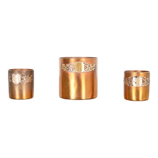 Heintz Arts & Crafts Sterling Silver on Bronze Tumblers, Set of Three For Sale
