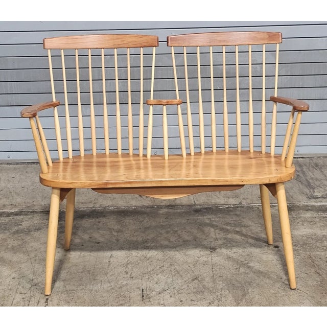 Store Item: Windsor Bench Solid Cherry Bench Bench Made by W.A. Mitchell Temple, Maine Description: Bench features a split...