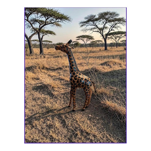 Vintage Leather Wrapped African Giraffe Figurine 18” Tall. For Sale