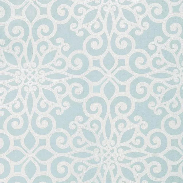 Contemporary Sample - Schumacher Rosegate Embroidered Print Fabric in Aquamarine For Sale - Image 3 of 3
