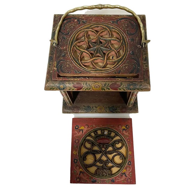 Wood Dutch Hindeloopen Square Footstove, 1837 For Sale - Image 7 of 12