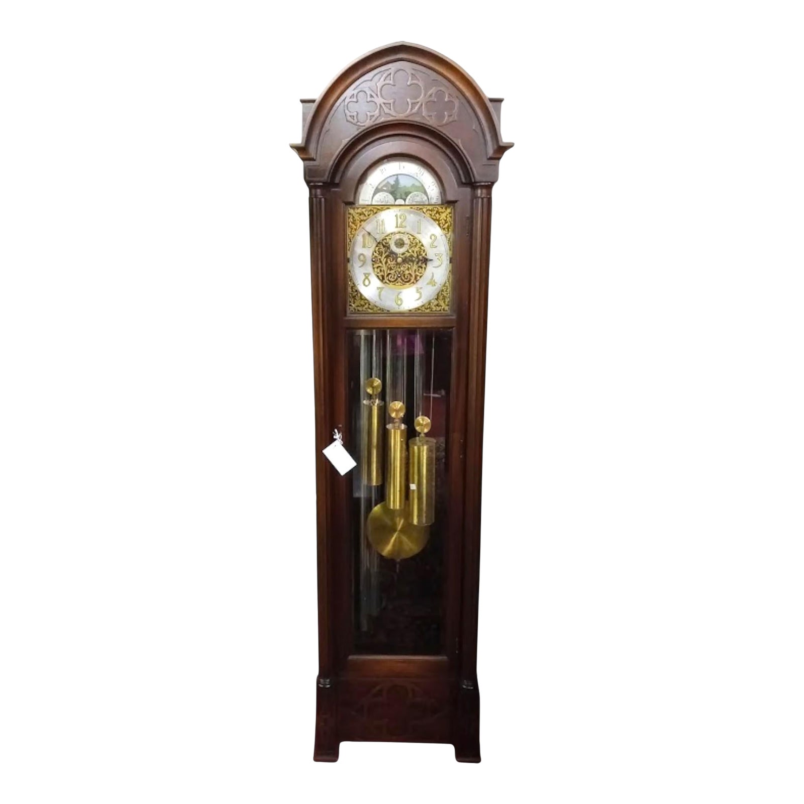 Vintage Grandfather Clock, Mahogany Tubular Clock, Colonial