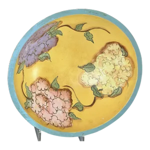 Vintage Hand Painted Hydrangea Flowers Wood Bowl