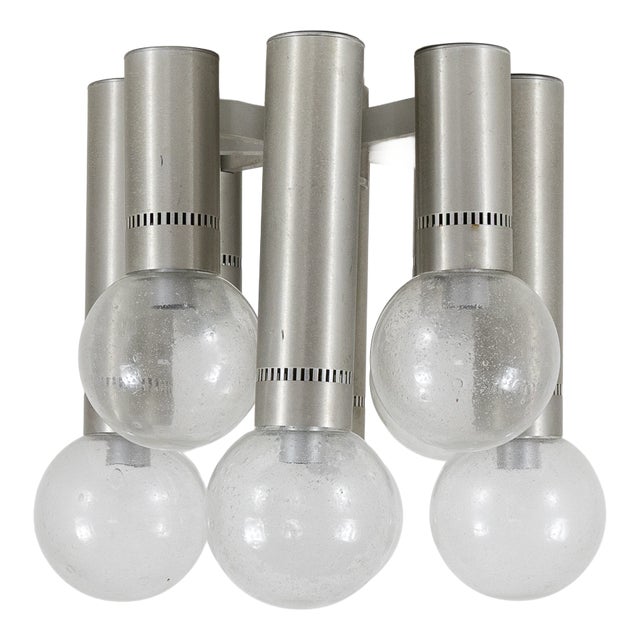 Ceiling Chandelier in Metal and Glass, Italy, 1970s For Sale