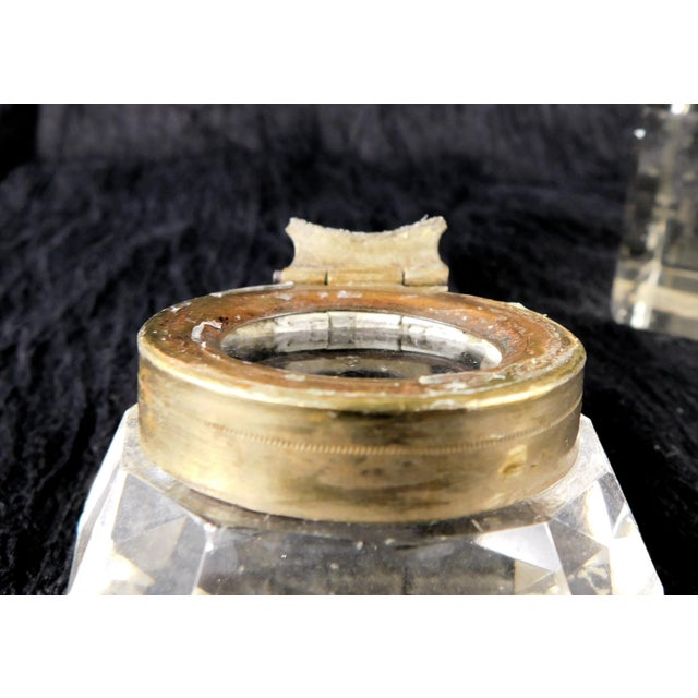 1940s Large Cut Crystal Inkwell With Broken Hinge For Sale - Image 9 of 9