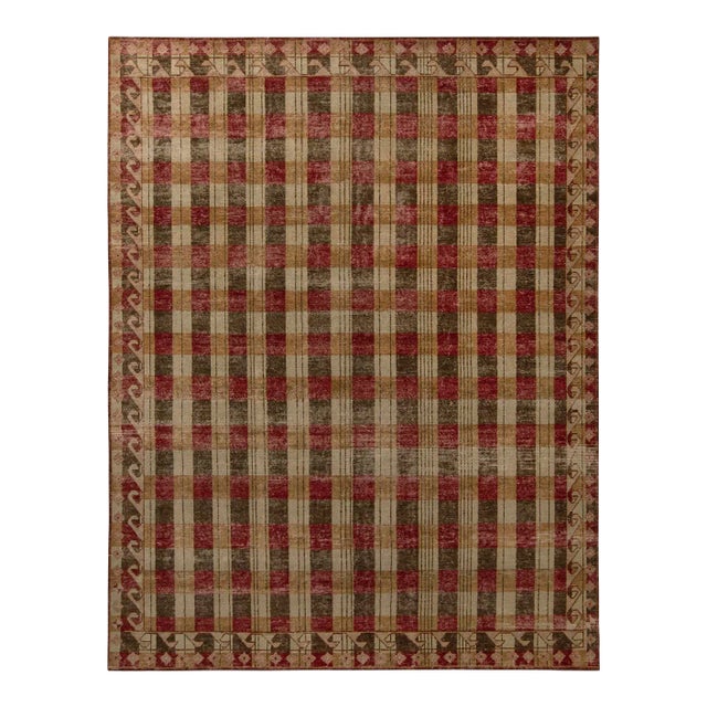 Rug & Kilim’s Pique-nique Rug in Red, Gold and Green, 5x7 For Sale