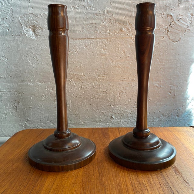 20th C. Pair of Mid-Century Modern Tall Turned Rosewood Candle Holders For Sale In New York - Image 6 of 9