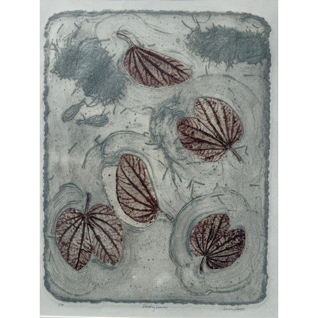 Glass "Floating Leaves" Collograph by Laura Ames 1984 For Sale - Image 7 of 13