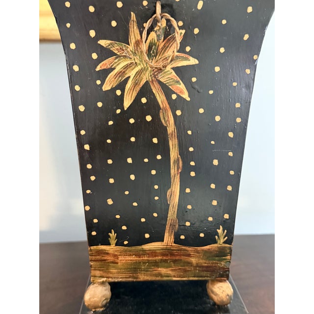 Black Pair Vintage Chinoiserie Tole Covered Urns For Sale - Image 8 of 13
