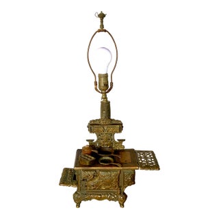 Antique Salesman's Sample, Cast Iron Wood Burning Stove - Savage - As Table Lamp For Sale