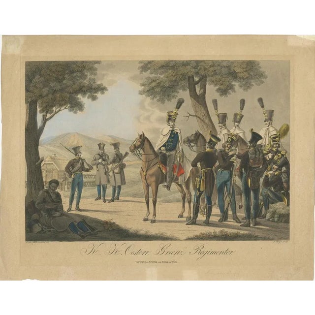 Austrian Grenz Regiment Soldiers in the Field, Early 19th Century Detailed : This hand-colored lithograph, likely created...