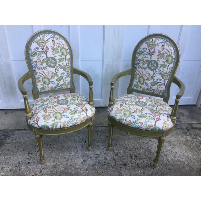 Gustavian (Swedish) Vintage Gustavian Painted Green Chairs - W/ New Upholstery For Sale - Image 3 of 11