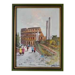 Vintage Rome Colosseum Impressionist Oil Painting on Canvas – Framed For Sale