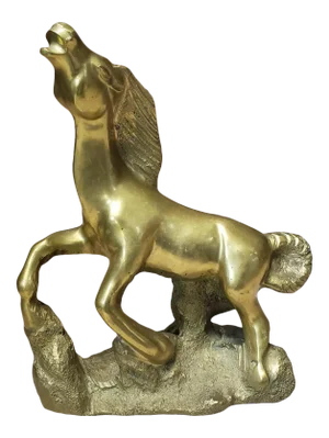 Mid 20th Century Horse Atop Rocks Gilt Bronze Sculpture