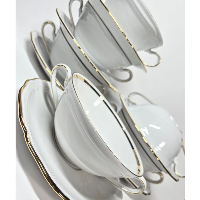 1950s Gold Rimmed China Cream Soup and Saucer Sets - Set of Twelve For Sale - Image 13 of 18