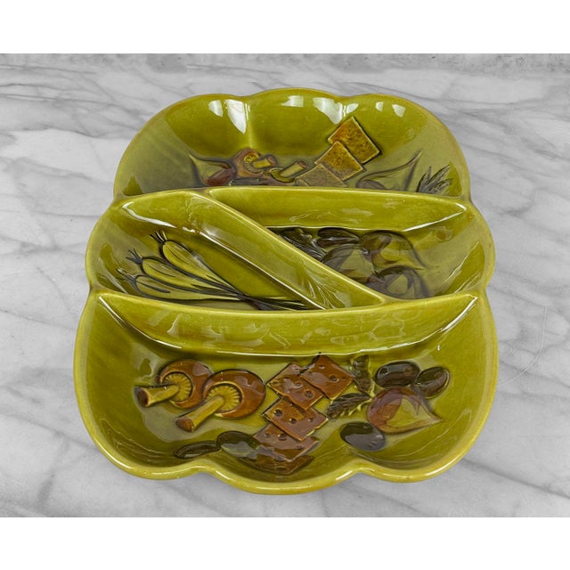 California Pottery Mid-Century California Pottery Avocado Green Divided Serving Tray For Sale - Image 4 of 8
