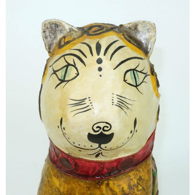 Paper Vintage Mexican Papier Mache Folk Art Cat Sculpture For Sale - Image 7 of 14