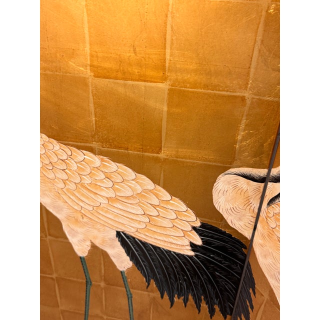 Late 20th Century Chinese Two-Panel Screen With Cranes For Sale - Image 10 of 11