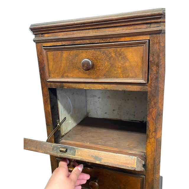 Antique Style Marble Top Bedside Chest With Drop Front Cabinet For Sale - Image 9 of 10