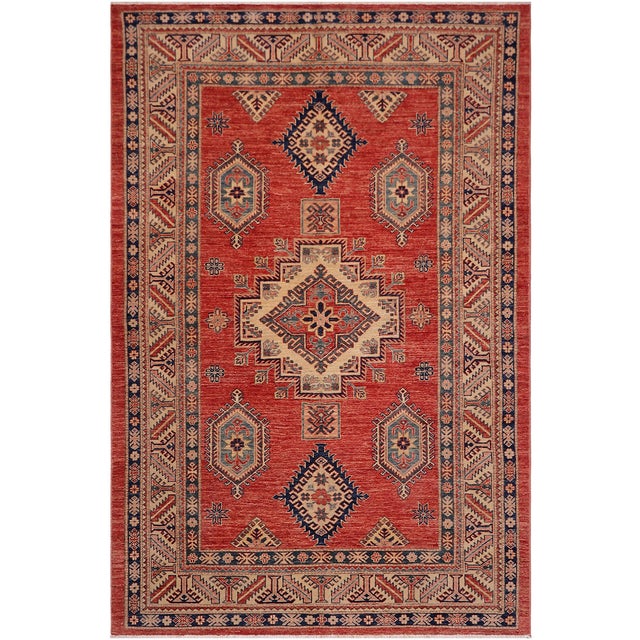 Rustic Super Kazak Rust/Beige Wool Rug - 5'4'' X 7'7'' For Sale - Image 10 of 10