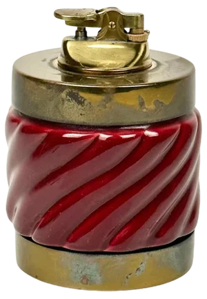 Italian Table Lighter in Bordeaux Ceramic and Brass by Tommaso Barbi, 1970s