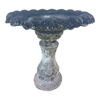 Antique English Estate Style Scalloped Cast Stone Birdbath - 2 Piece - Asheville Nc Estate Rescue For Sale