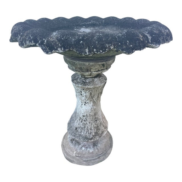 Antique English Estate Style Scalloped Cast Stone Birdbath - 2 Piece - Asheville Nc Estate Rescue For Sale
