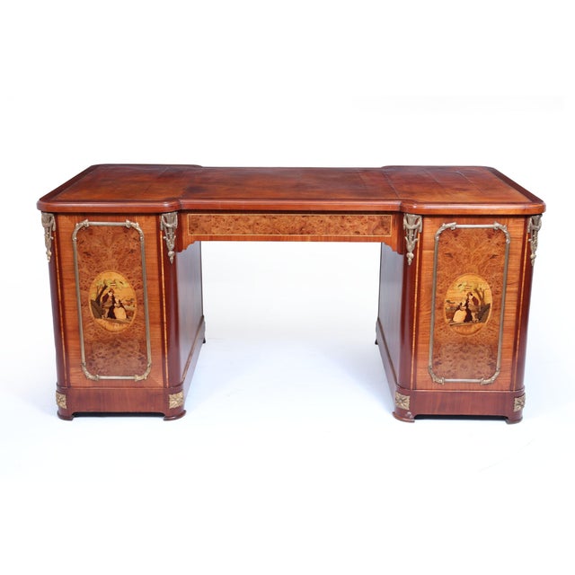 Wood French Burr Walnut Pedestal Desk with Gilt Bronze Ormolu Mounts, 1880s For Sale - Image 7 of 18