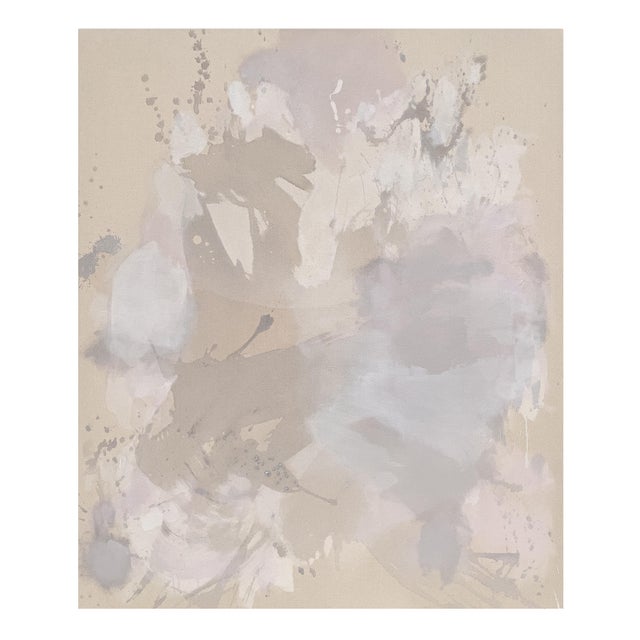 Original Contemporary Abstract Painting in Muted Taupe, Chalky White, and Soft Lilac by American Lyrical Abstractionist Stacey Warnix For Sale