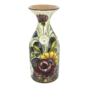 Vintage Hand Painted Floral Italian Ceramic Vase or Carafe Signed s.c. Castelli