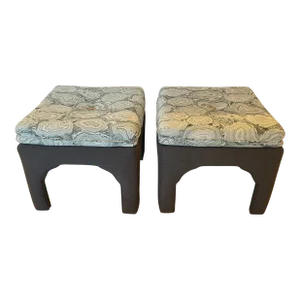 Mid Century Modern Pillow Top Upholstered Ottomans -A Pair