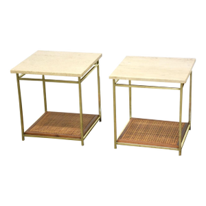 1960s Paul McCobb Brass and Travertine End Tables - a Pair