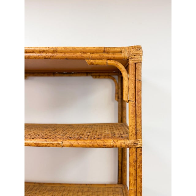 Vintage Coastal Hollywood Regency Tortoise Bamboo Shelf, Wicker Shelving For Sale - Image 11 of 14